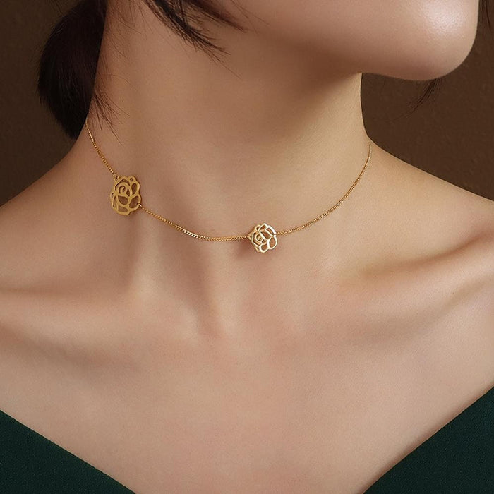 Gold Rose Choker – Delicate Floral Pendant Necklace